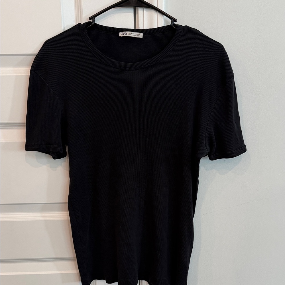 ZARA Black Ribbed Short Sleeve Crewneck Top